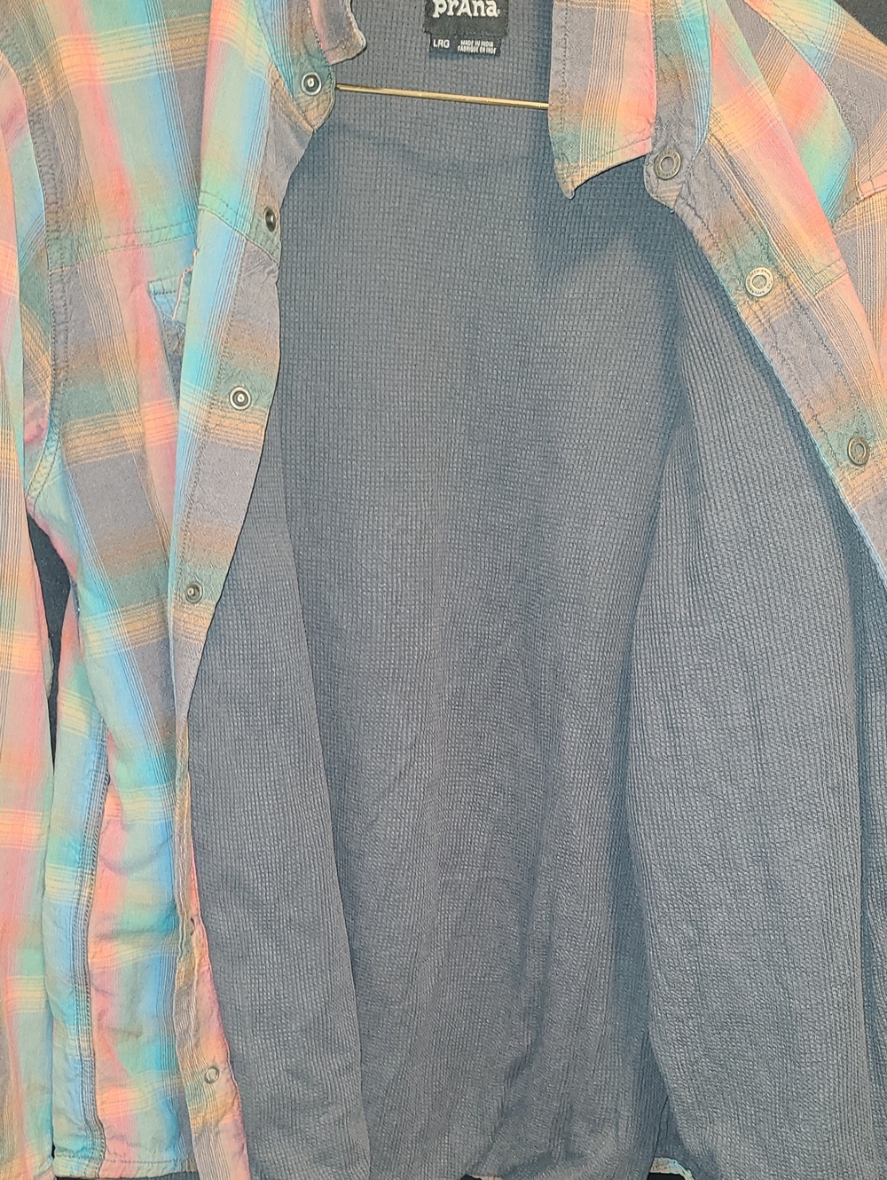 Prana Men's Pastel Plaid Button-Down Shirt in Blue, Pink, Green Organic Cotton - Picture 8 of 11